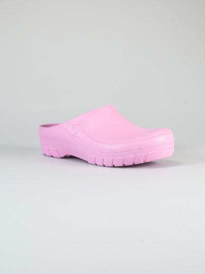Rocker Gardy Cork Pink Open, roze tuinklomp met open hiel, schuin aanzicht