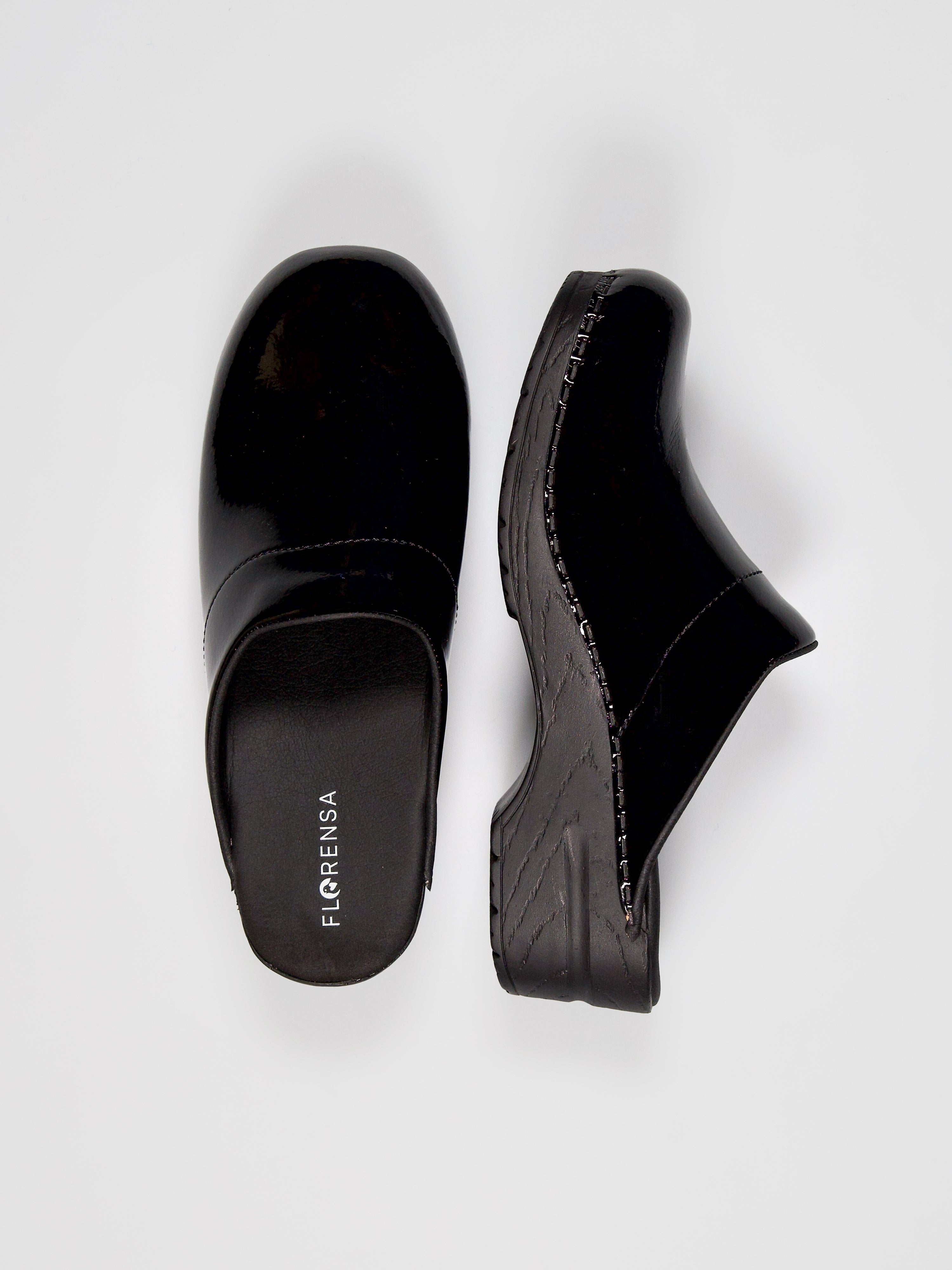 WCCF EXTRA、KOLE Florensa Flex Black Patent | Zwarte lak medische klomp | Shaped4